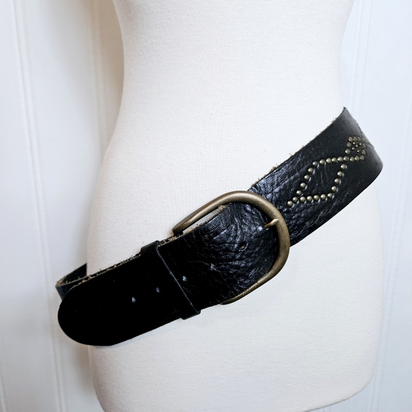 Vintage Fossil Studded Brown Leather Belt Wide Western Moto Boho L main image 13